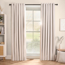 (Cream, 228cm width x 228cm drop) OHS Woven Texture Eyelet Curtains Soft Cosy Luxurious Home Living Room Bedroom Decor Fully Lined Blackout Window Dressing