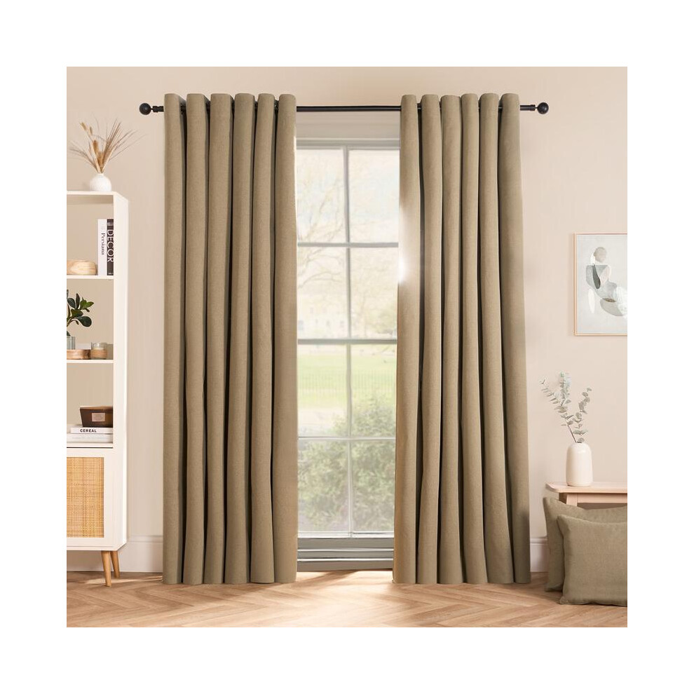 (Sage, 167cm width x 228cm drop) OHS Woven Texture Eyelet Curtains Soft Cosy Luxurious Home Living Room Bedroom Decor Fully Lined Blackout Window Dres-image-OPC-PKGNP25-NEW