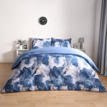 (Navy Blue, Double) OHS Marble Duvet Cover Set Quilt Bedding Reversible