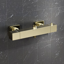 Nes Home Square Brushed Brass Exposed Thermostatic Shower Mixer Bar Valve