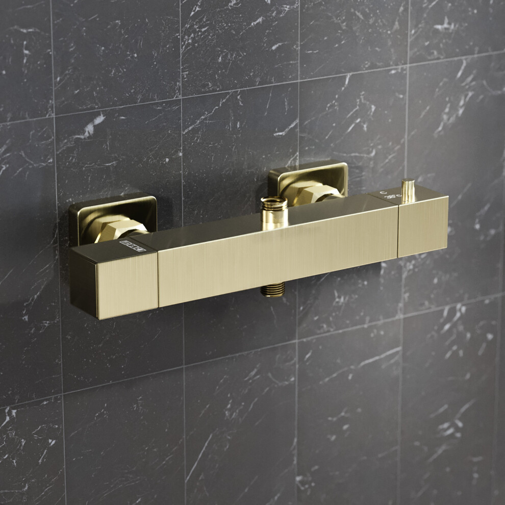 Nes Home Square Brushed Brass Exposed Thermostatic Shower Mixer Bar Valve