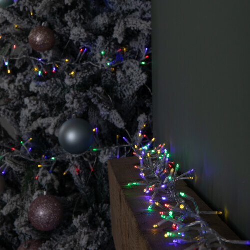 Premier 9.3m 720 LED Christmas Cluster String Lights with Timer in Multi-Coloured on Clear Cable