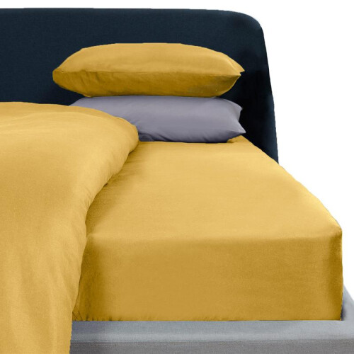 (Natural, Single) OHS Plain Dyed Fitted Bed Sheets Non-Iron Single Double King Superking 1