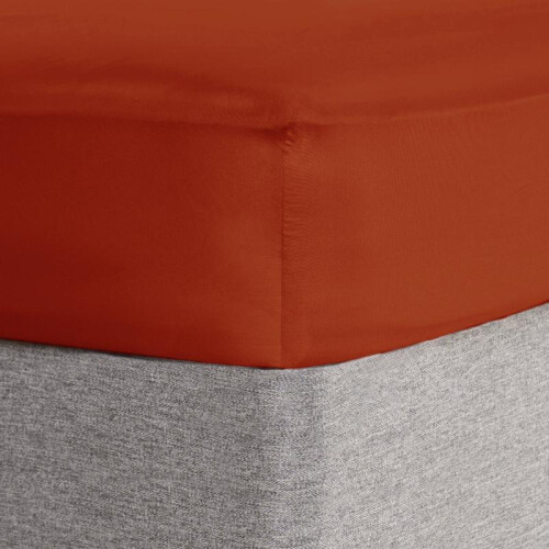 (Rust, Double) OHS Plain Dyed Fitted Bed Sheets Non-Iron Single Double King Superking