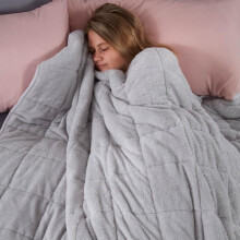 (Silver Grey, 125 x 180cm: 6kg) OHS Teddy Fleece Weighted Blanket Sensory Sleep Therapy Anxiety Throw