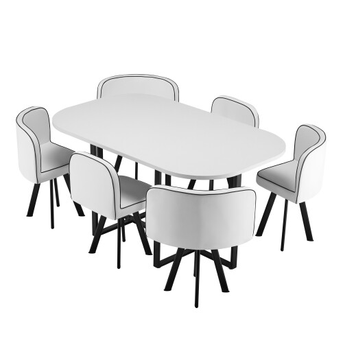 Comfy Living (White, White) 150cm Rectangular Dining Table With 6 Chairs Various Colours 2
