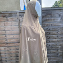 (Beige) Extra Long Stretchable Lycra Muslim Prayer Hijab – Comfortable Pullover Headscarf, Ready-Made Modest Wear, Breathable XL Scarf for Women