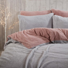 (Blush Grey, Double) OHS Reversible Teddy Duvet Set Soft Cosy Winter Warm Plush Fleece Duvet Cover With Pillowcase Bedding Set Single Double King Super King
