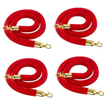 Stanchion Rope Velvet 4-Pack Replacement With Snap Hooks, Red, 150 cm / 59 in, For VIP Queue Posts And Crowd Control