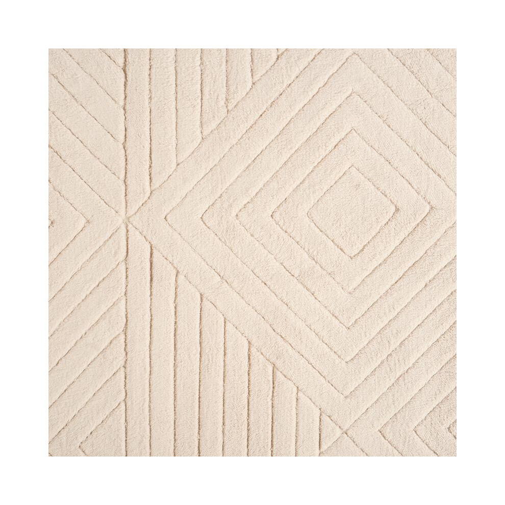 (Stone Geo, 160 x 230cm) OHS Embossed Tufted Rug Arches Geo Waffle Ribbed Bubble Cable Knit Textured Soft Cosy Plush Plump Fleece Faux Fur Jacquard An-image-OPC-PKGNZR7-NEW