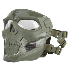 Airsoft Full Face Skull Mask With Goggles, Impact-Resistant Mask, Army Green, One Size