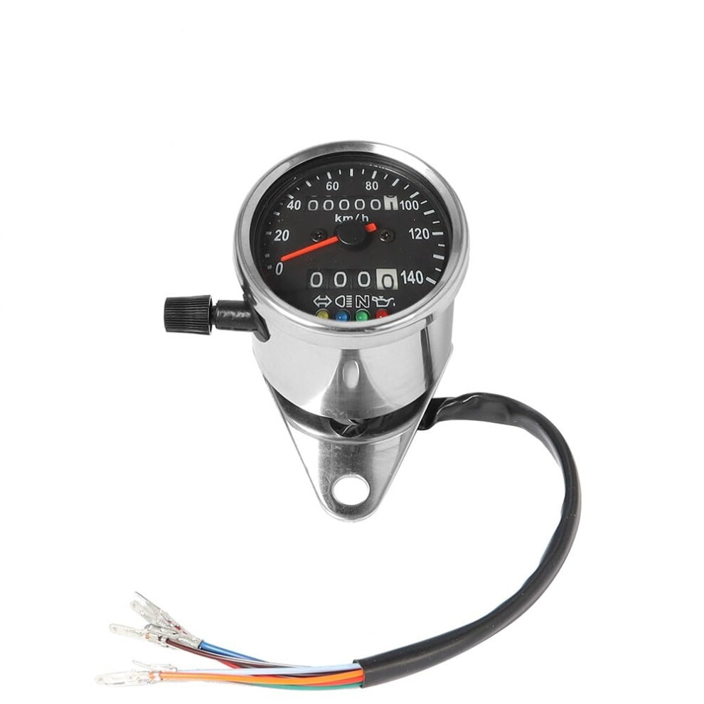 Gauge Odometer Retro Motorcycle Backlight Dual Odometer 0-140 Km/H Tachometer Gauge Universal Silver 9016109861078