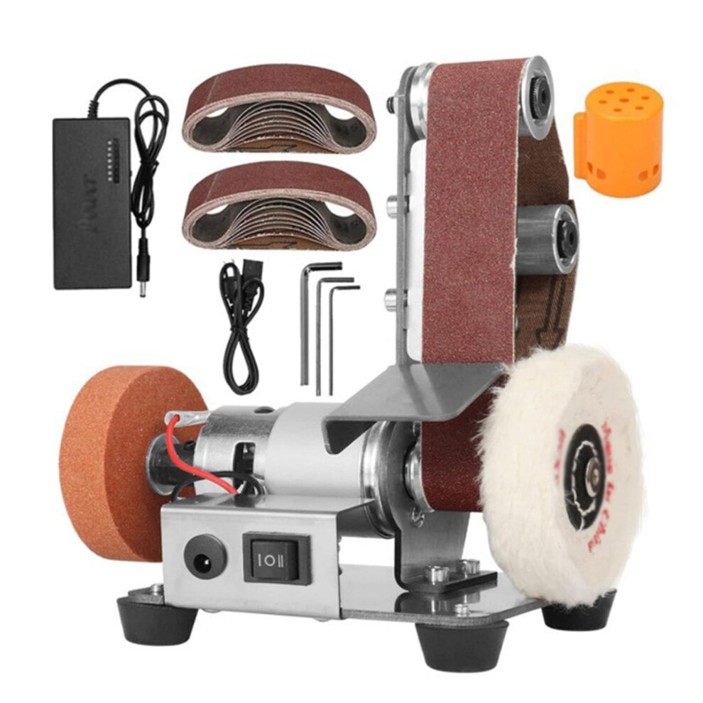 Electric Mini Belt Sander And Bench Grinder Kit 7-Speed Adjustable Diy Grinding Metalworking Polishing Silver Finish 9084446912340