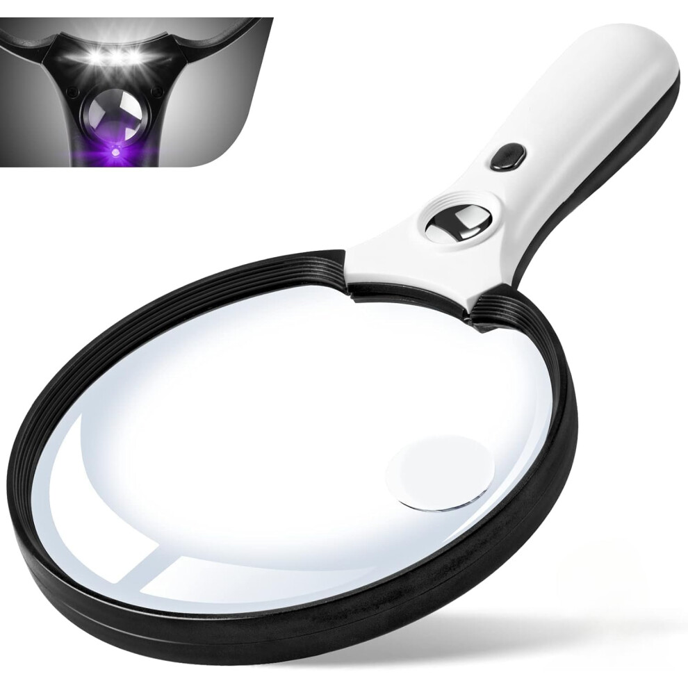Large Magnifying Glass with Lamp, 10x 20x 45x Magnifying Glass Handheld Illuminated Magnifier with 3 LED Lights, Cleaning Cloth