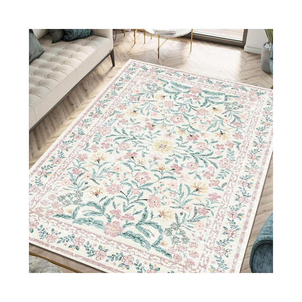 (Pink, 60*180cm/23.62*70.87inch) Boho Style Floral Pattern Rug, Non-slip Soft Floor Mat, Rectangle Home Decorative Carpet for Living Room Bedroom Kitc-image-OPC-PKGP7QD-NEW