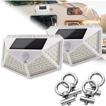 2pcs Caravan Awning LED Lights Solar 100LED Motorhome Porch Exterior Lamp Motion Sensor Wall Light with 4pcs Slide on Awning Rai