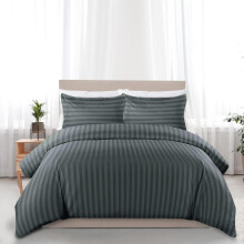 (Charcoal Stripe, Double) Bourn London Stripe Duvet Cover Set Soft Microfibre Duvet Cover with Pillow Case Hotel Quality Bedding Quilt Cover Set Single Double King Si