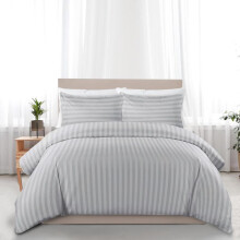 (Silver Stripe, Double) Bourn London Stripe Duvet Cover Set Soft Microfibre Duvet Cover with Pillow Case Hotel Quality Bedding Quilt Cover Set Single Double King Si