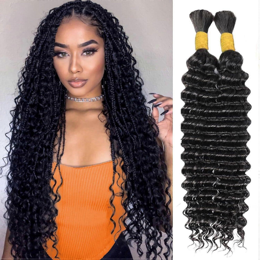 Unisex Braiding Hair For Boho Braids 2 Bundles 100G 20 Inch Deep Wave Bulk Human Hair For Braiding No Weft