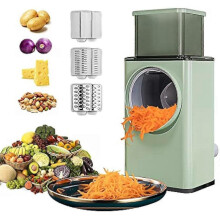 Vegetable Chopper Multifunctional Kitchen Cutter Rotary Cheese Grater 3-in-1 Shredder Slicer Grinder Salad Maker Machine with Stainless Steel Roller
