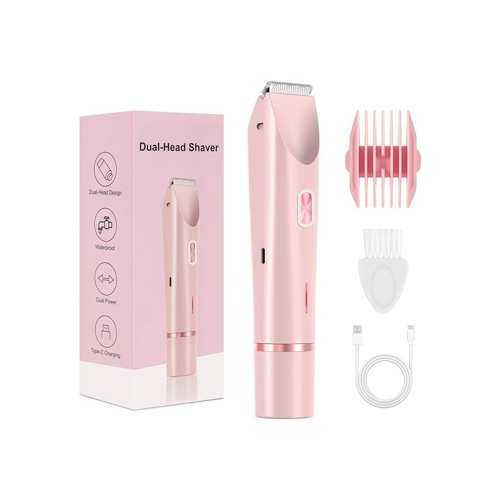 Lady Shaver for Women 2-In-1 Rechargeable Bikini Trimmer And Razor, Cordless Wet And Dry IPX7 Waterproof Shaver Pink