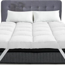 (White, King) Extra thick mattress toppers UK Double Bed Topper 10CM Extra Thick firm Mattresses Topper 1000GSM Filling Fiber Comfort Hypoallergenic Elast