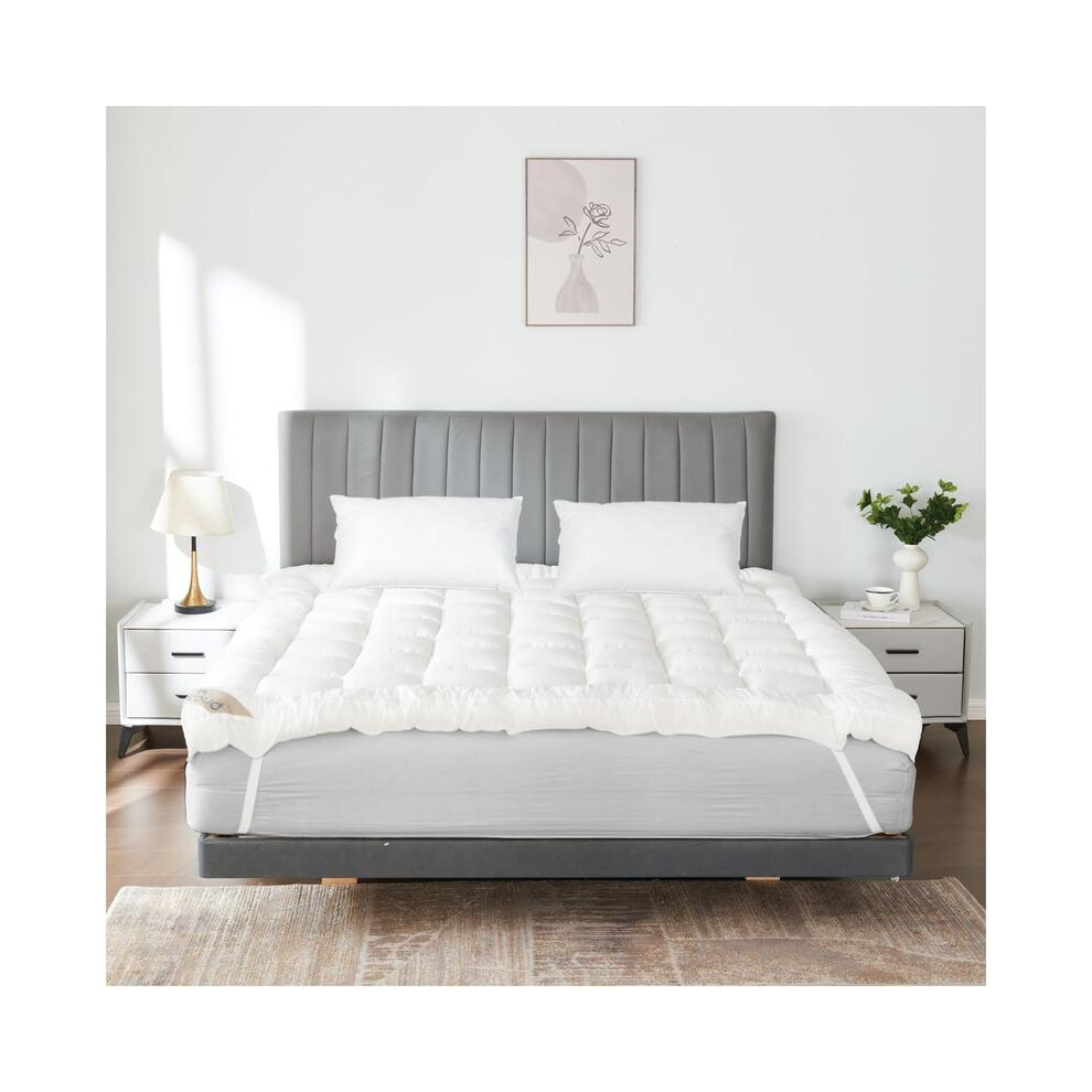 (Small Double 4ft) 10cm Deep Microfiber Mattress Luxury Hotel Box Stitched Mattress Topper with Elastic Corner Straps - Hypoallergenic & Breathable-image-OPC-PKGPBQN-NEW