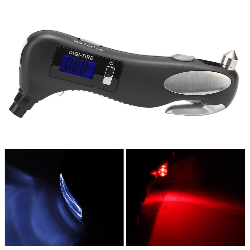 Multifunctional Outdoor Emergency Car Flashlight & Tire Pressure Gauge, Cutter | Black 3311349598149