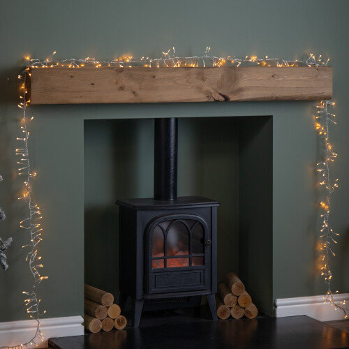 Premier 9.3m 720 LED Christmas Cluster String Lights with Timer in Vintage Gold on Clear Cable 2
