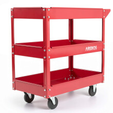 AREBOS Tool Trolley 3 Level Mobile Workshop Trolley Cart Storage Shelf on Wheels - Red