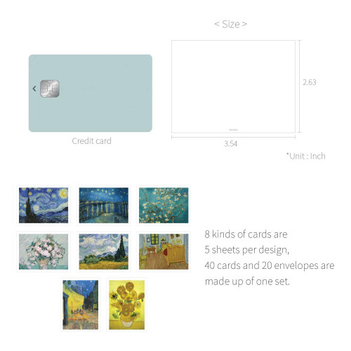 Monolike Message gogh card - Mix 40 Mini Postcards 20 envelopes Package 2