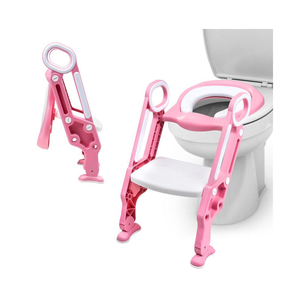 (Pink) Crystals | Children's Toilet Ladder | Seat Adjustable | Height Step-Stool | Easy To Install | Cushioned Toilet Seat | Bathroom Aid | Toddler 5031832435840