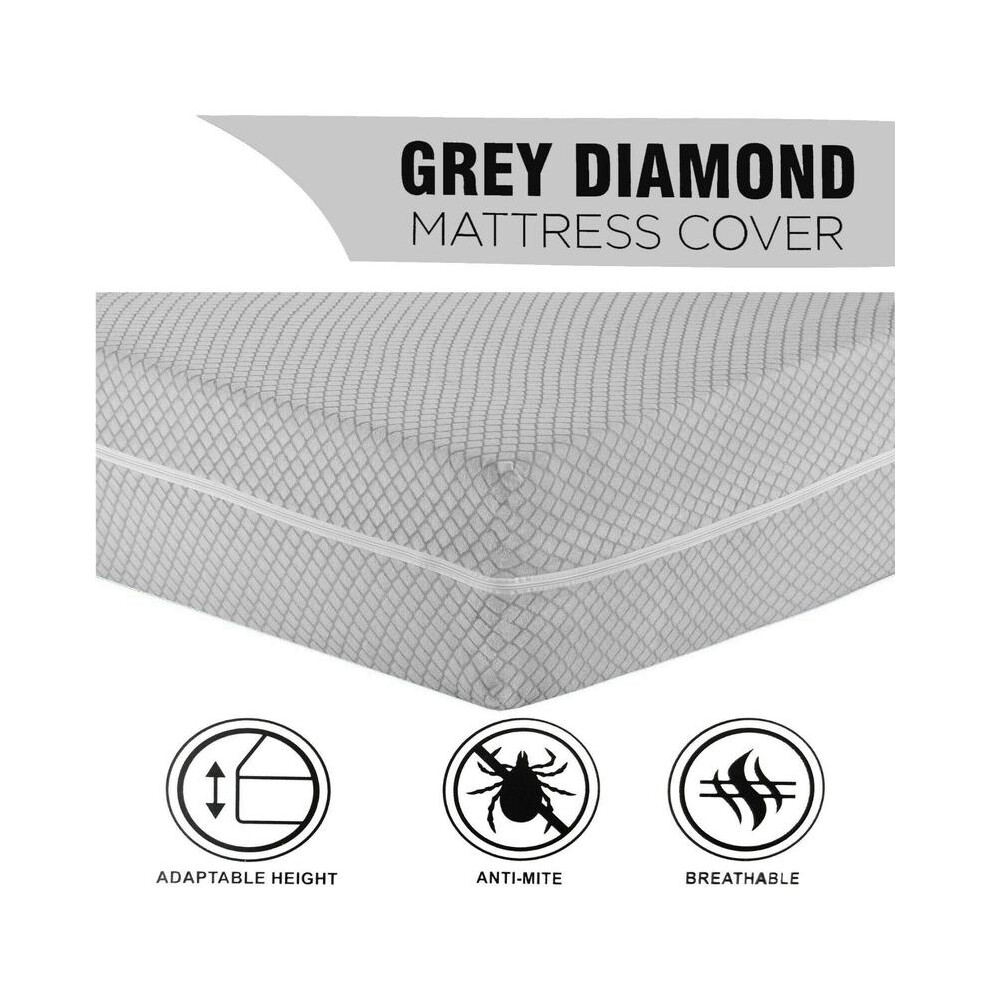 (Light Grey, Super King) Zipped Mattress Protector Encasement Anti Bed Bug Mattress Cover Double King Size Breathable Washable-image-OPC-PKGPDBZ-NEW