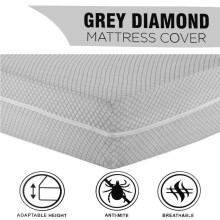 (Light Grey, Double) Zipped Mattress Protector Encasement Anti Bed Bug Mattress Cover Double King Size Breathable Washable