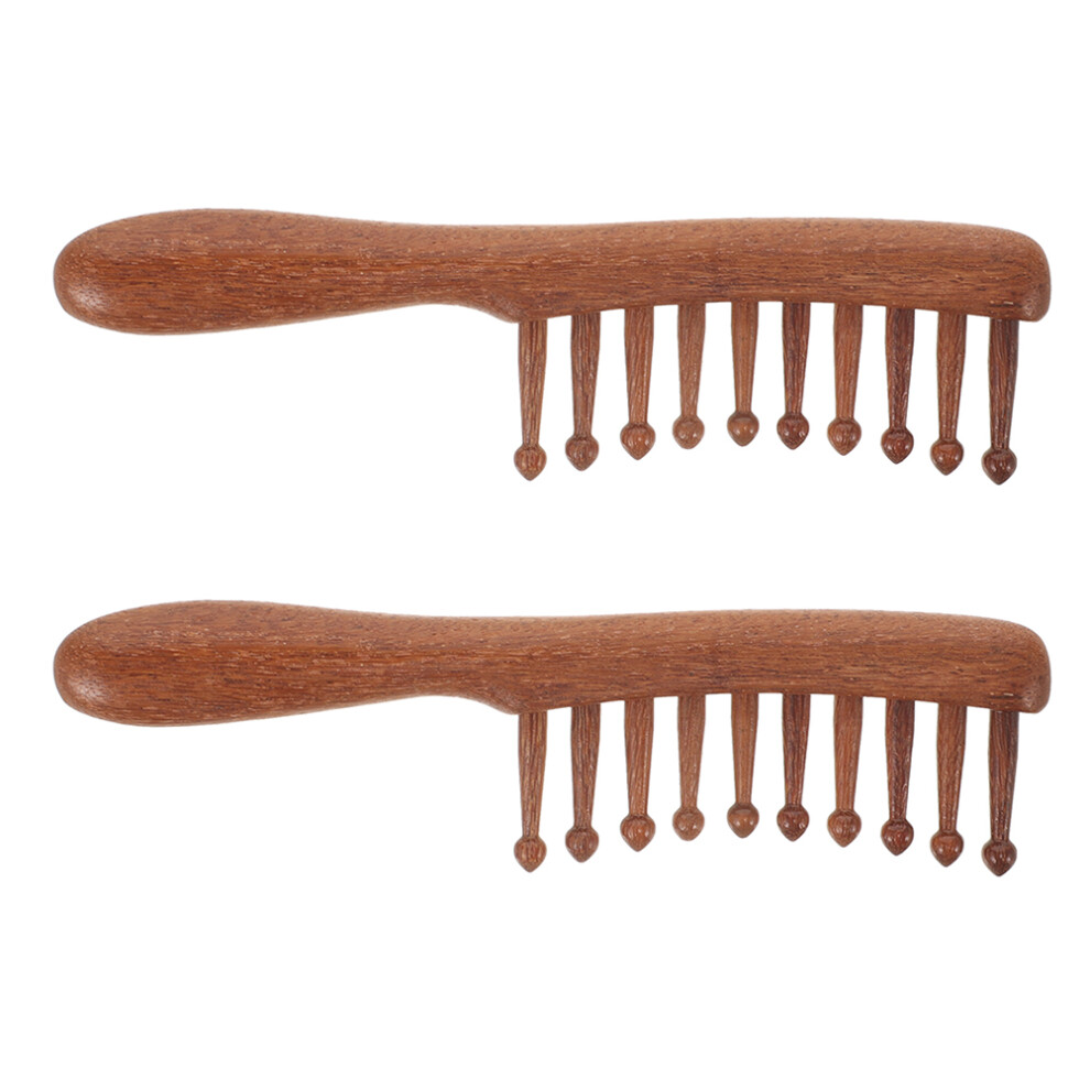 Solustre Unisex Wide Tooth Wood Comb For All Hair Types, Portable Scalp Massager, 2 Pcs