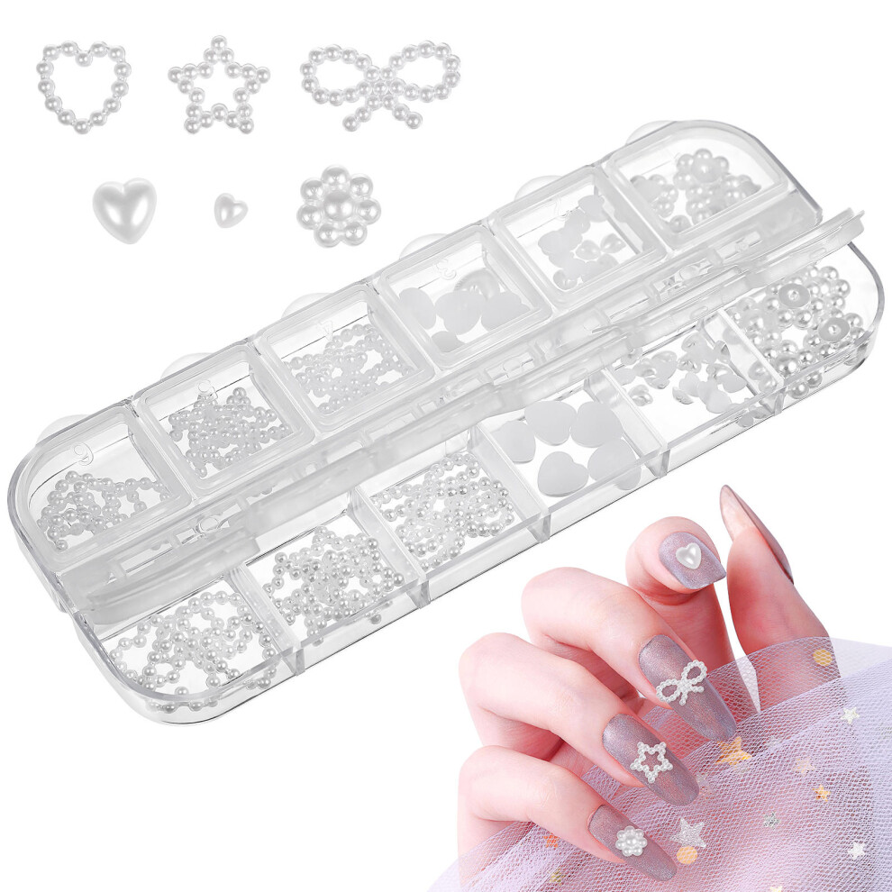 Solustre 1 Box Diy Nail Art Pearls Manicure Fake Nails Charms Ornaments
