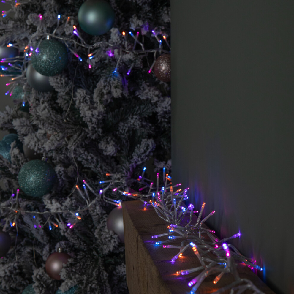 Premier 9.3M 720 Led Christmas Cluster String Lights With Timer In Rainbow On Clear Cable