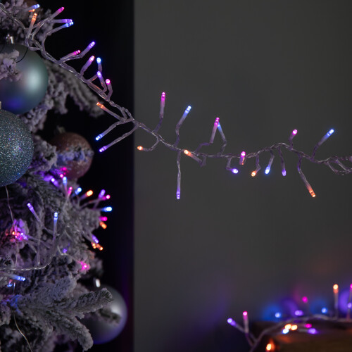 Premier 9.3m 720 LED Christmas Cluster String Lights with Timer in Rainbow on Clear Cable 1