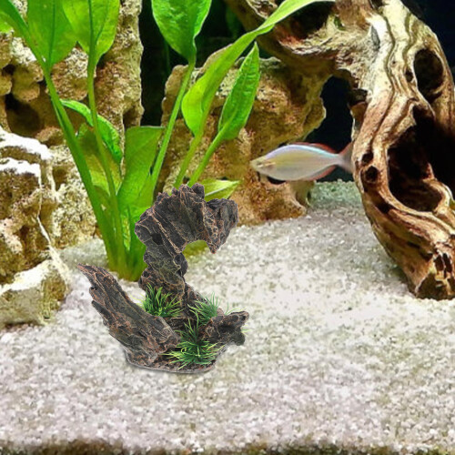 aquarium resin rock cave with tree for betta fish hiding 2