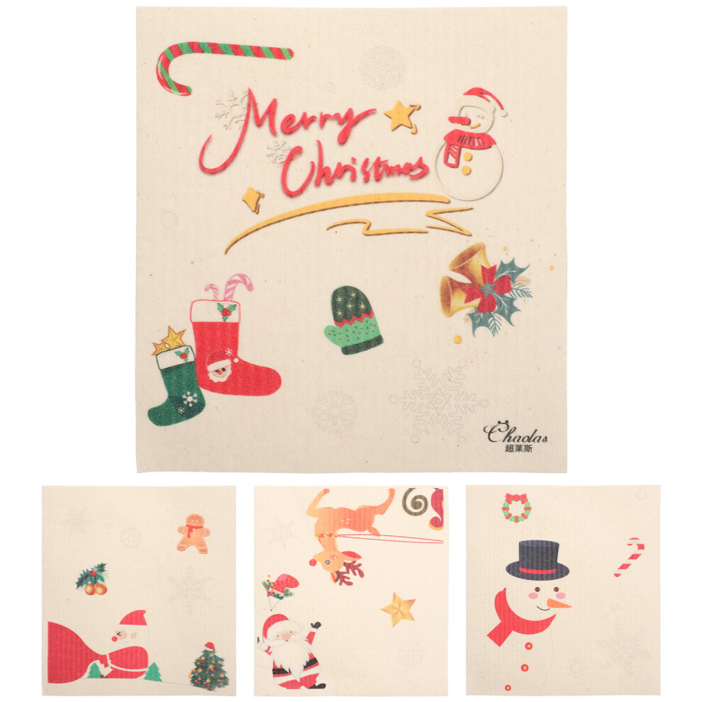 4pcs degradable dish cloths, xmas themed, water absorbable-image-OPC-PKGPN7J-NEW
