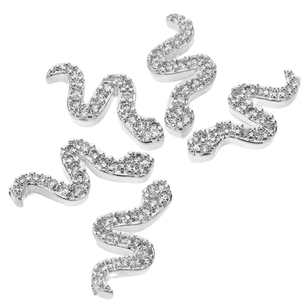 Ohphcall Silver 5Pcs Snake Nail Art Charms 3D Rhinestones Gothic Alloy Studs