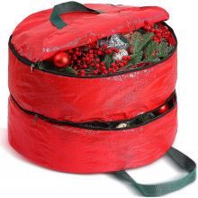Double Layer Christmas Wreath Storage Bag, Pure Color Holiday Garland Container Box with Dual Compartments