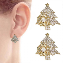Rotatable Gold Christmas Tree Stud Earrings Corrosion Resistant Delicate Ornaments