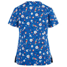 Christmas Women's Nursing Scrub Short Sleeve T-shirt Xmas Tooth Print Blue