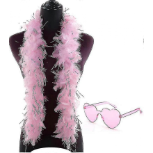 Feather Boas With Heart Rimless Sunglasses 4 Ft Feather Boa For Bachelor Party Halloween Christmas Costume Accessory Pink