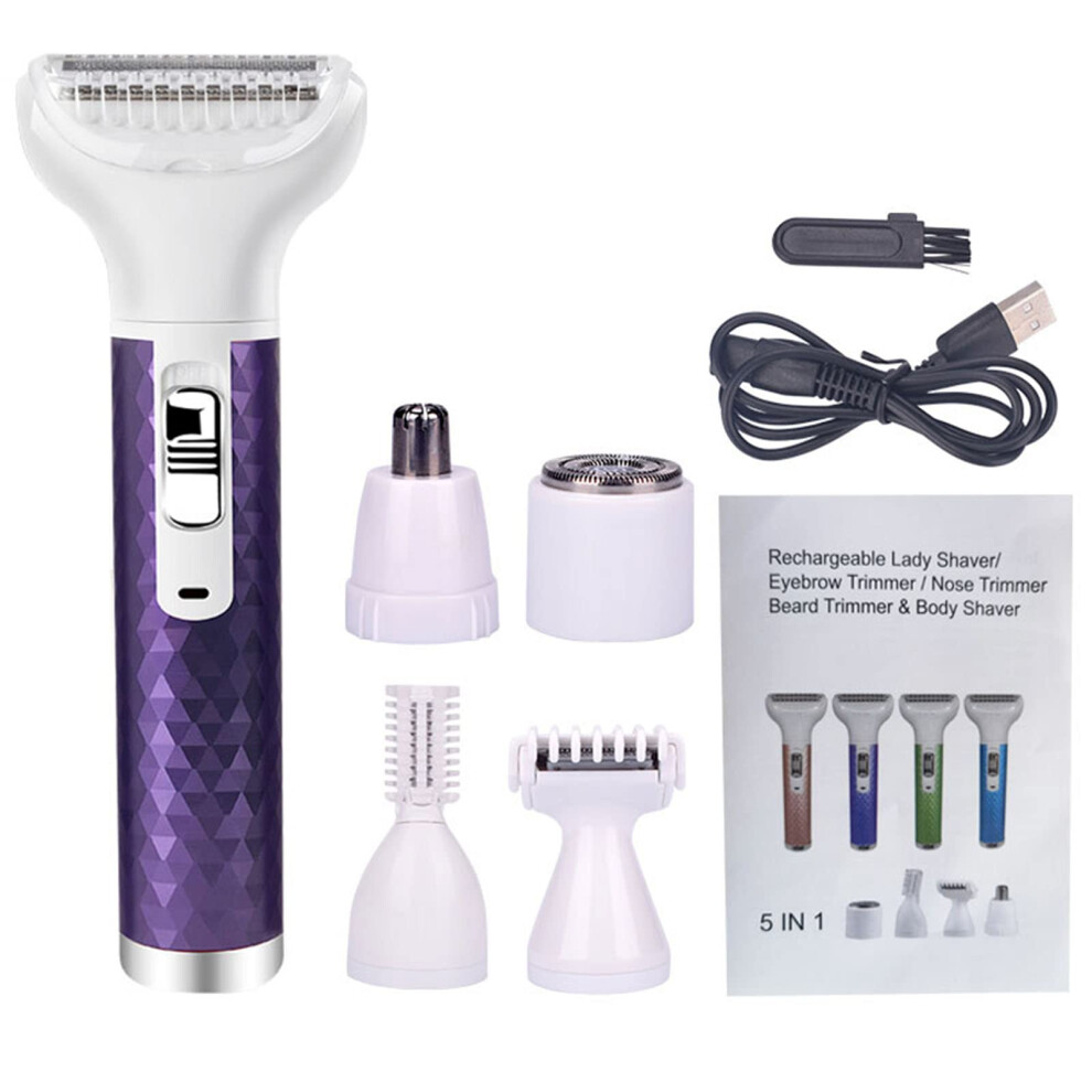 Hair Remover 5-In-1 Cordless Lady Shaver And Epilator For Legs Underarms And Face With Flexible Head Rechargeable