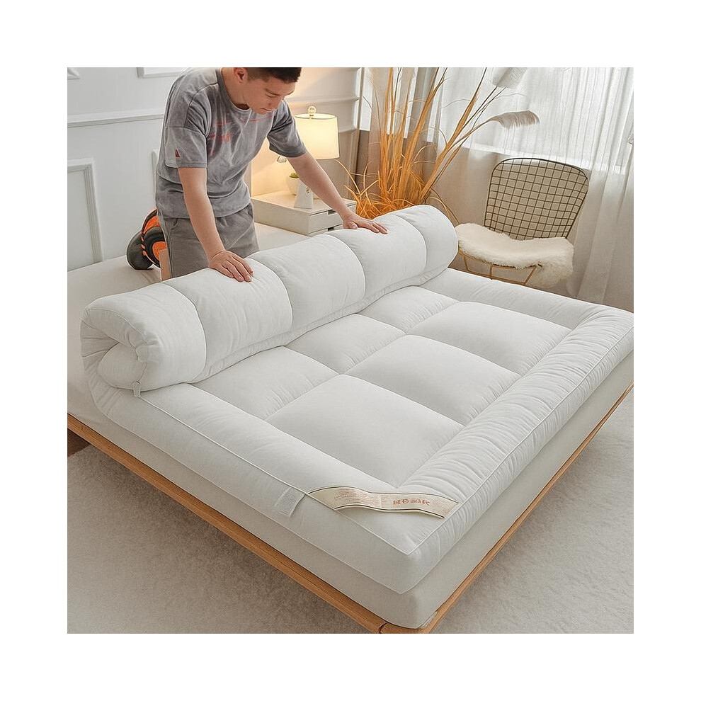 (White, Single (90 x 190 cm) Extra Thick Mattress Topper 10cm Deep Hotel Quality Grey Topper With Elasticized Corners | Soft & Comfy Box Stitched Hote-image-OPC-PKGPTWD-NEW