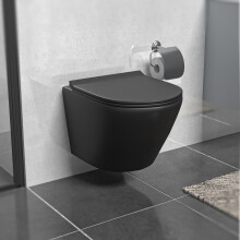 Nes Home Round Rimless Wall Hung Toilet Pan & Soft Close Seat Matte Black