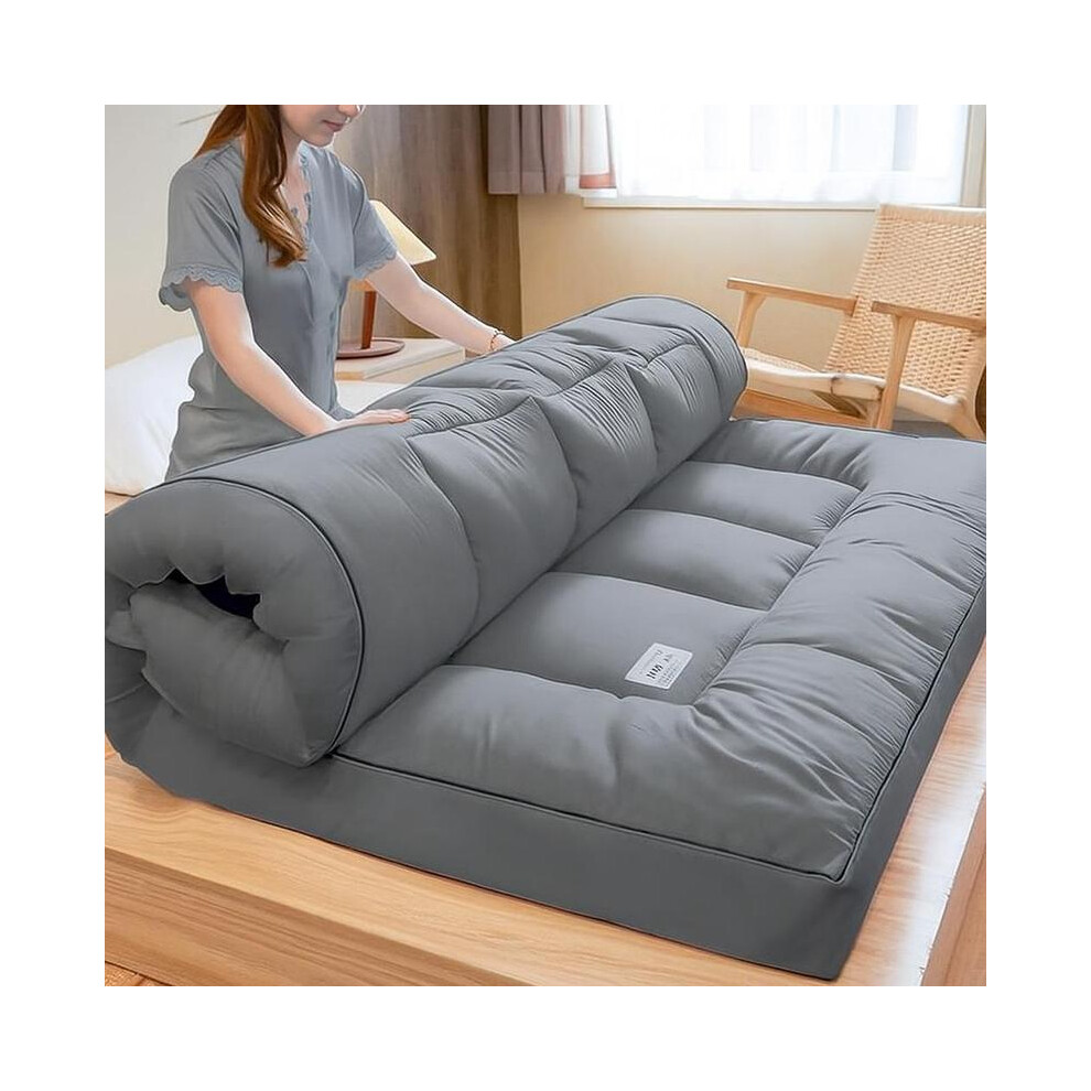 (Grey Topper, King (150cm x 200cm)) 10CM Thick Grey Mattress Topper Deep Hotel Quality Thickness With Elasticized Corners | Soft & Comfy Box Stitched-image-OPC-PKGPVKR-NEW