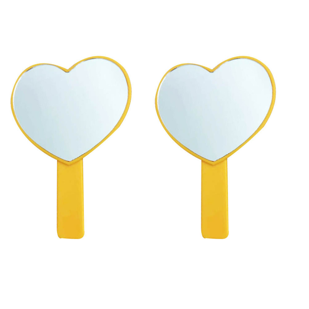 Ohphcall 2Pcs Portable Heart Makeup Mirror With Handle, Orange For Women